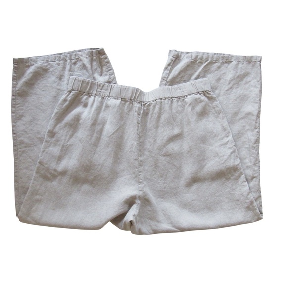 Eileen Fisher Linen Wide Leg Pants Medium Natural Beige Cropped Pull On Pockets - Picture 4 of 10